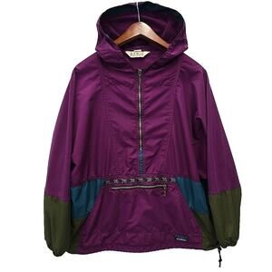 Vtg LL Bean Womens Aztec Anorak Windbreaker Jacket Sz L Purple Olive 90's